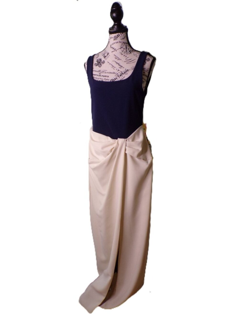 🆕RALPH LAUREN Two-Tone Ottoman Crepe Sleeveless Gown Navy Blue/Ivory 12 - Picture 7 of 16